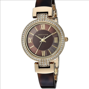 Anne Klein Swarovski Crystal & Gold-Tone accent /Tortoise Resin Bangle watch